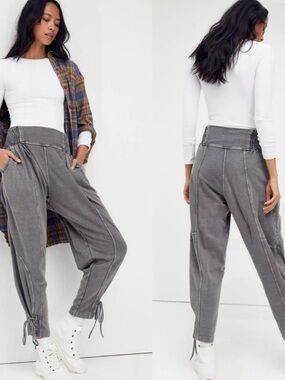 Free People Washed Gray High-Waist Track Joggers